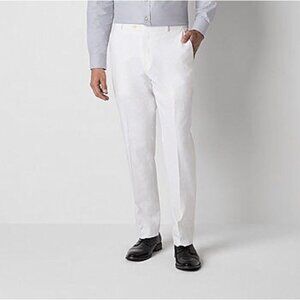 Men's Stafford Linen Slim Fit Flat Front Suit Pants - White- 40x29 -‎ NWT